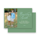 Baby Blue and park green "Peace on Earth" Holiday Card