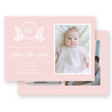 Girl's Pink Botanical Crest Landscape Birth Announcement