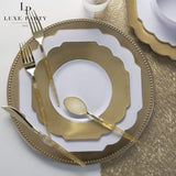 Scalloped Clear Base Gold • White Plastic Plates | 10 Pack