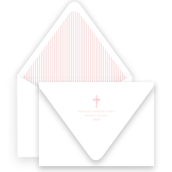 Watercolor Pink Cross with Bow Ribbon Baptism Invitation