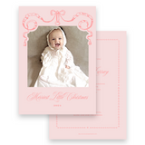 Vintage Pink Coral Bow "Merriest Little Christmas" Portrait Holiday Card
