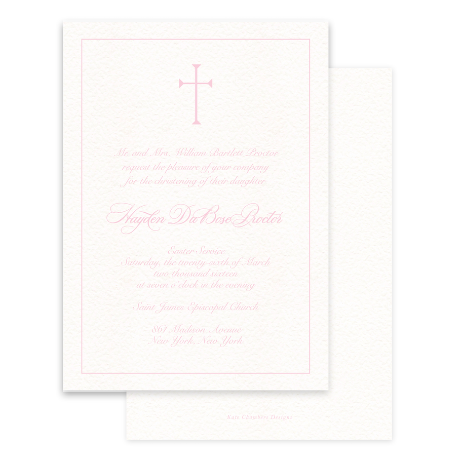 Light Pink Simple Cross & Border Baptism Invitation