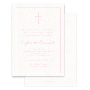 Light Pink Simple Cross & Border Baptism Invitation