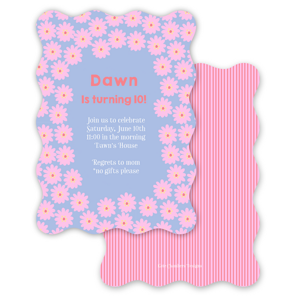 Girl's Periwinkle Ditsy Flowers Birthday Party Invitation