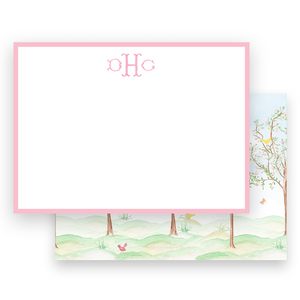 Watercolor Cherry Blossom Garden Scene Landscape Stationery