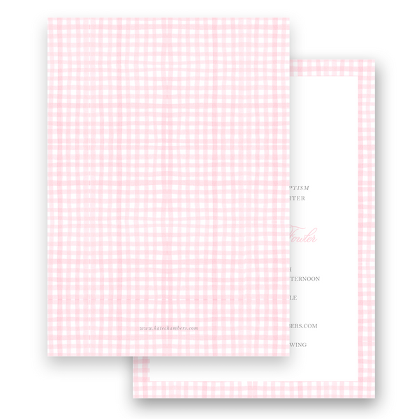 Pink Gingham Border with Cross Baptism Invitation