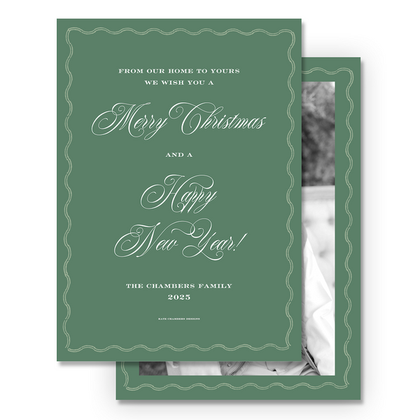 Green Double Wavy Border Portrait Full Picture Holiday Card