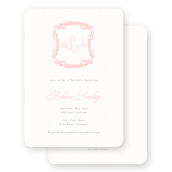 Watercolor Pink Ribbon with Florals Baby Shower Invitation