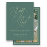 Green Greek Key Portrait Holiday Card