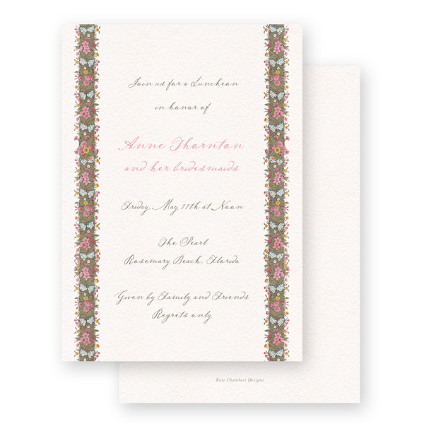 Vintage Floral Border with Script Bridal Luncheon Invitation