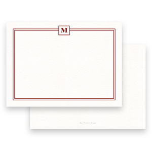 Men's Maroon Simple Block Monogram with Double Border Stationery