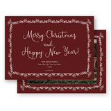Maroon and Blush Pink Floral Border Landscape Holiday Card