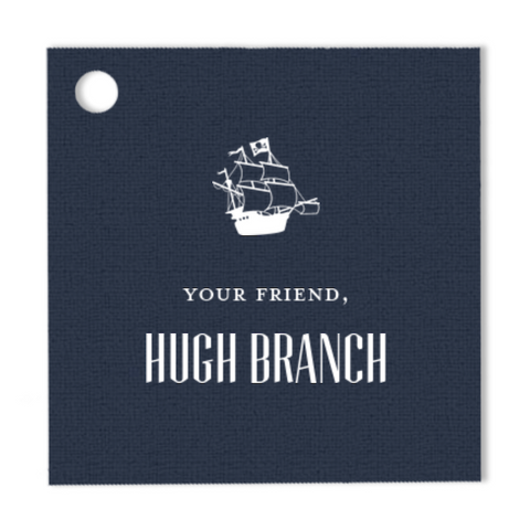 Custom Navy and White Square Sailboat Foil Gift Tag