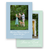 Blue, Mint, & Green Calligraphy Script "Peace on Earth" Portrait Holiday Card