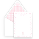 Pink Watercolor Bunny with Scallop Border Baby Stationery