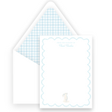Blue Watercolor Bunny with Scallop Border Baby Stationery