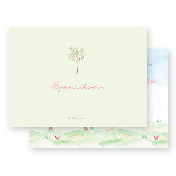 Watercolor Cherry Blossom Garden Scene Bridal Shower Invitation