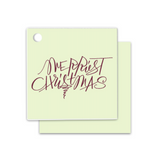 "Merriest Christmas" Burgundy on Mint Foil Holiday Square Gift Tags, Set of 15