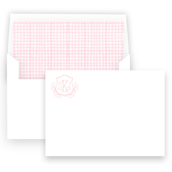 Pink Wildflower Botanical Crest with Monogram Lined Stationery