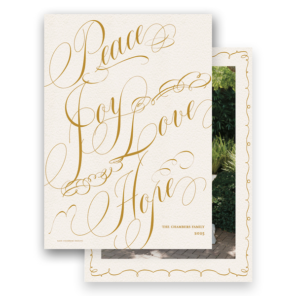 Natural and Gold with Delicate Border Portrait Holiday Card