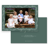 Forest and Pistachio Botanical Crest Monogram Border Landscape Holiday Card