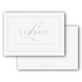 Pale Blue Script Monogram Landscape Family Enclosure Card