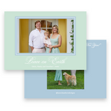 Blue, Mint & Green Calligraphy Script "Peace on Earth" Landscape Holiday Card