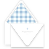 Blue Two-Tone Gingham with Simple Cross Baptism Invitation