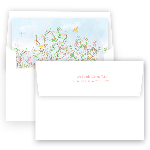 Watercolor Cherry Blossom Garden Scene Bridal Shower Invitation