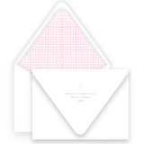 Pink Gingham Border with Cross Baptism Invitation