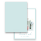 Watercolor Green Monogram Wreath with Blue Ribbon Bow Portrait Holiday Card