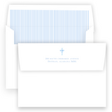 Watercolor Blue Cross with Bow Ribbon Baptism Invitation