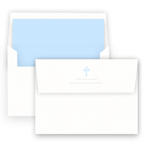 Baby Blue Simple Border with Cross Baptism Invitation