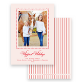 Red & Pink Border with Stripe Back & Florentine Design "Happy Holidays" Portrait Holiday Card