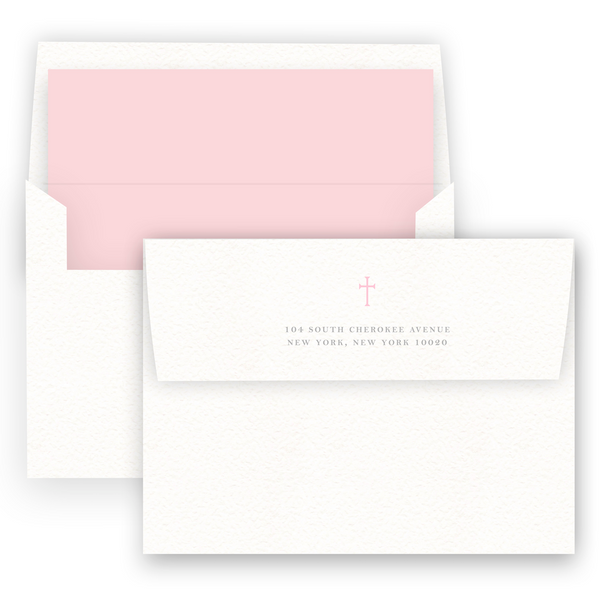 Pink & Grey Simple Cross with Detail Border Baptism Invitation