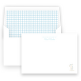 Blue Watercolor Bunny with Scallop Border Baby Stationery