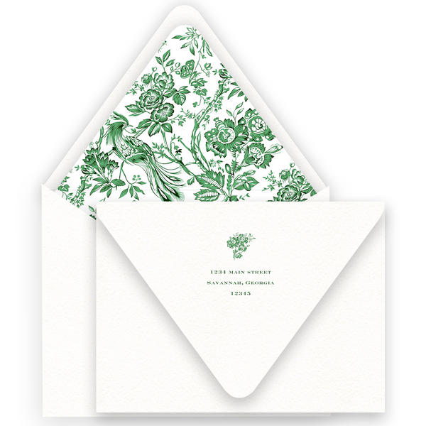 Green Chinoiserie Botanical Print Oval Rehearsal Dinner Invitation