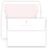 Watercolor Pink Cross with Bow Ribbon Baptism Invitation