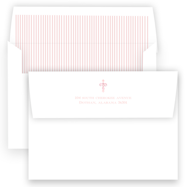 Watercolor Pink Cross with Bow Ribbon Baptism Invitation