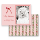 Red & Pink Border with Mistletoe Garland Landscape Holiday Card