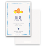 Watercolor Skull and Pumpkin with Scallop Border Halloween Birthday Party Invitation