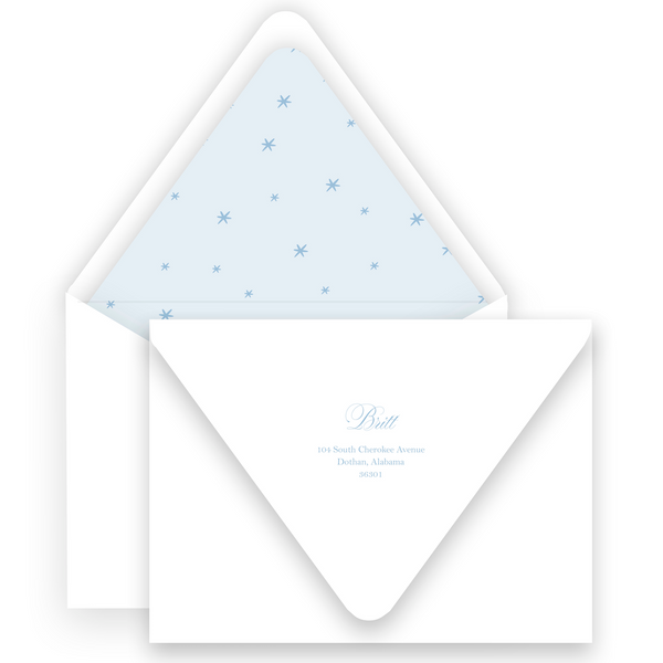 Blue Monochrome Slanted Script "Joyeux Noel" Landscape Holiday Card