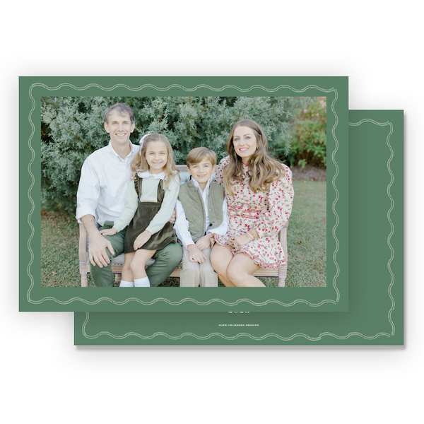 Green Double Wavy Border Landscape Full Picture Holiday Card