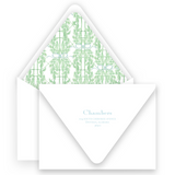 Watercolor Green Garland with Blue Ribbon Bow Portrait Holiday Card