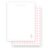 Pink Vintage Girl with Flowers Silhouette with Gingham Portrait Stationery