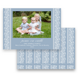 Blue Botanical Floral Vertical Border "Peace on Earth" Landscape Holiday Card