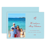 "We Wish You a Merry Christmas" with Bell Landscape Foil Printed Photo Attached Holiday Card