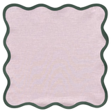 Fenwick and Fields Linen Scalloped Square | Peony Pink with Pine Green Trim