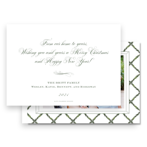 Watercolor Garland Lattice Landscape Holiday Card