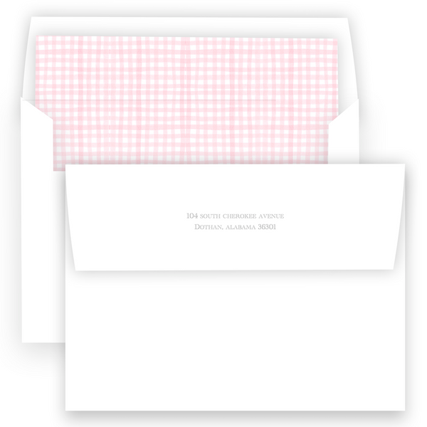 Pink Gingham Border with Cross Baptism Invitation